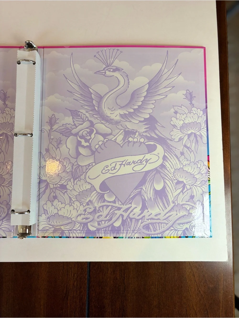 NEW Ed Hardy Peacock Heart 1” 3-Ring Binder Y2K School Office Lisa Frank